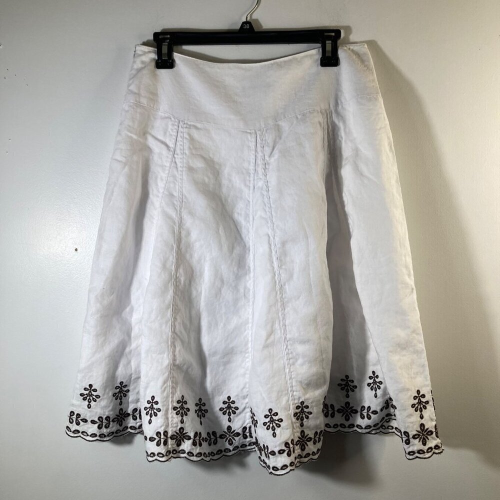 Womens Ecologie Lined Linen Embroidered Skirt White Black‎ 8